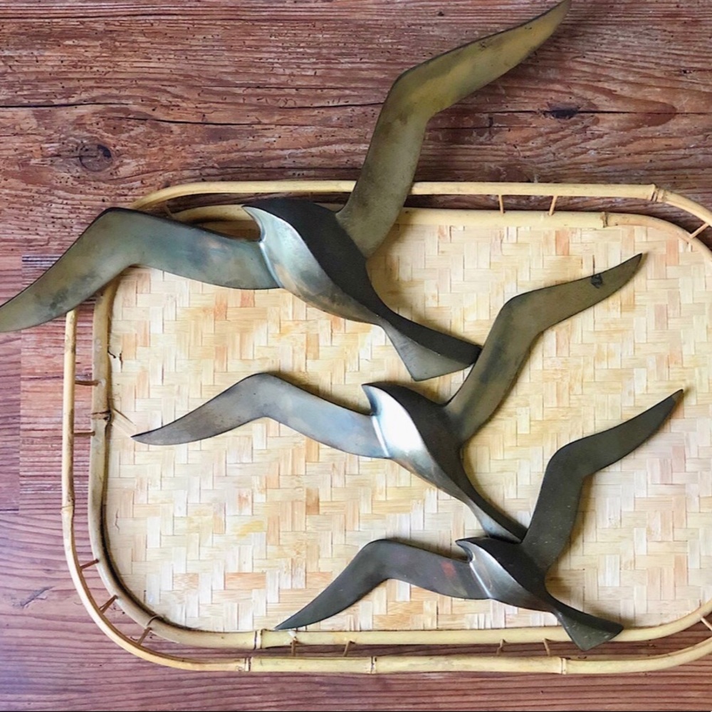 Mid Century Modern Vintage Brass Seagulls Hanging